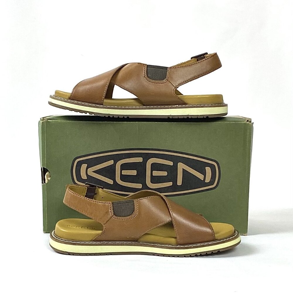 New KEEN Lana Leather Tan Brown Cross Strap Sandal, 6.5